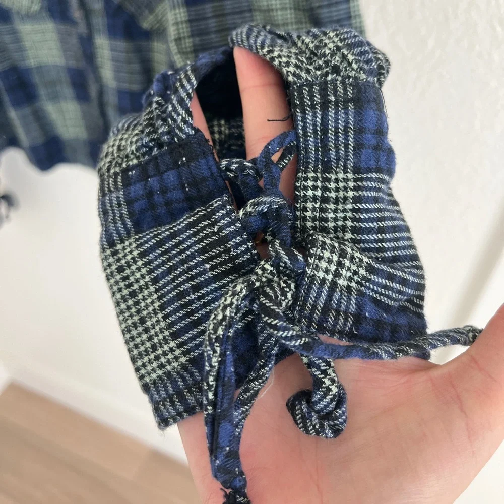 FREE PEOPLE blue sun city plaid puff sleeve top grunge preppy / size XS - Picture 5 of 8
